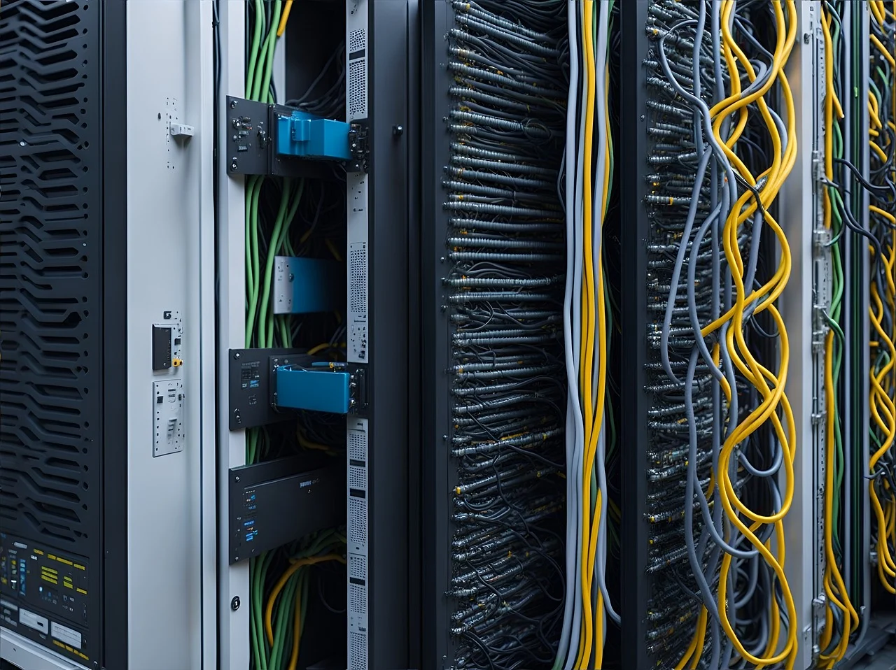 Network cables in a datacenter rack